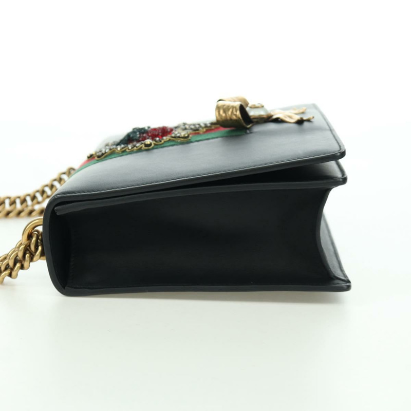 【日本直送】GUCCI 鏈條編織雪莉線單肩包，黑色金色皮革，貨號 432280，正品 YKZ566M-2