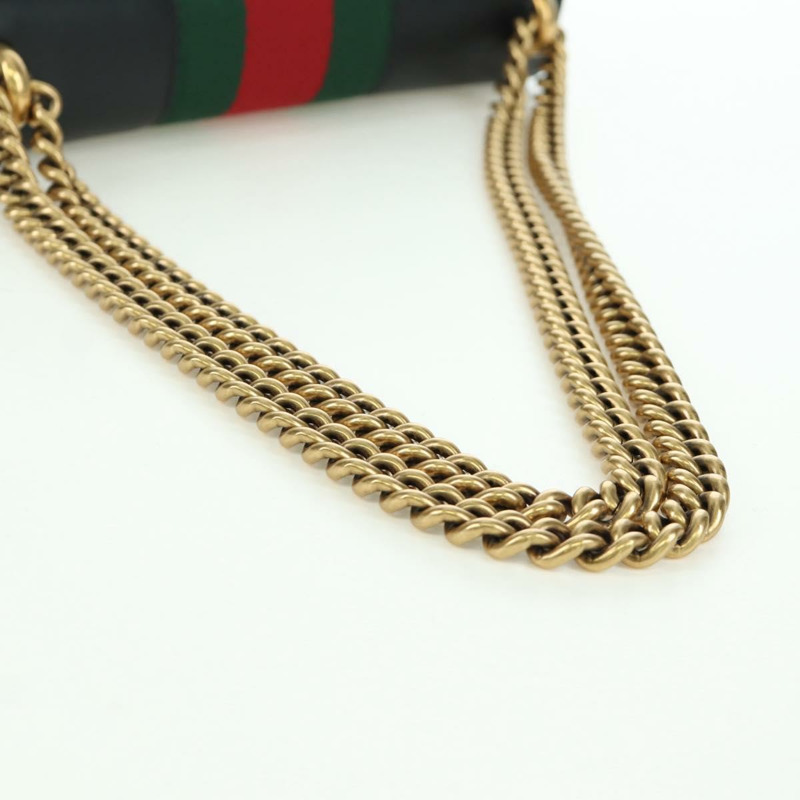 【日本直送】GUCCI 鏈條編織雪莉線單肩包，黑色金色皮革，貨號 432280，正品 YKZ566M-6