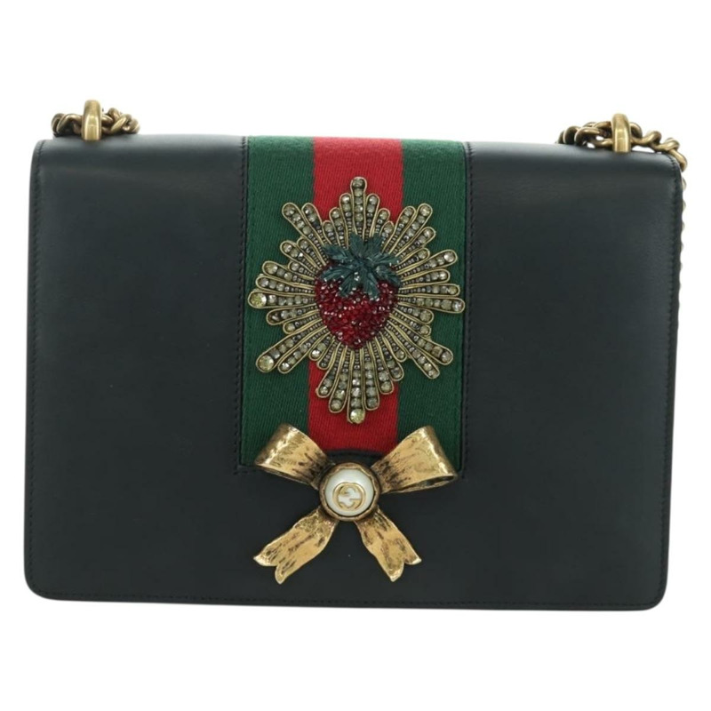 【日本直送】GUCCI 鏈條編織雪莉線單肩包，黑色金色皮革，貨號 432280，正品 YKZ566M-12