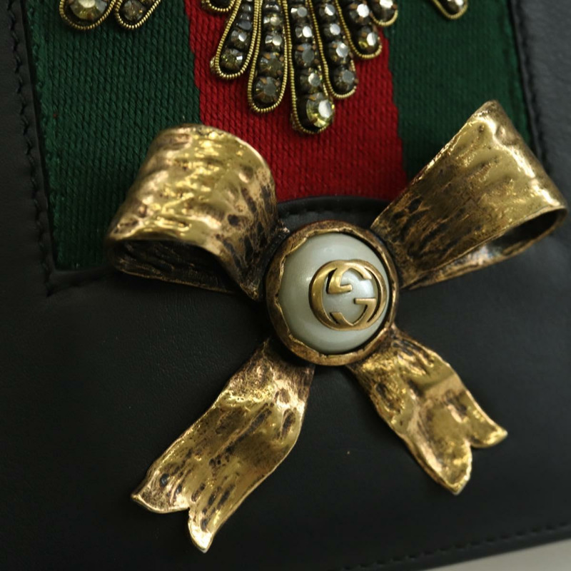 【日本直送】GUCCI 鏈條編織雪莉線單肩包，黑色金色皮革，貨號 432280，正品 YKZ566M-17