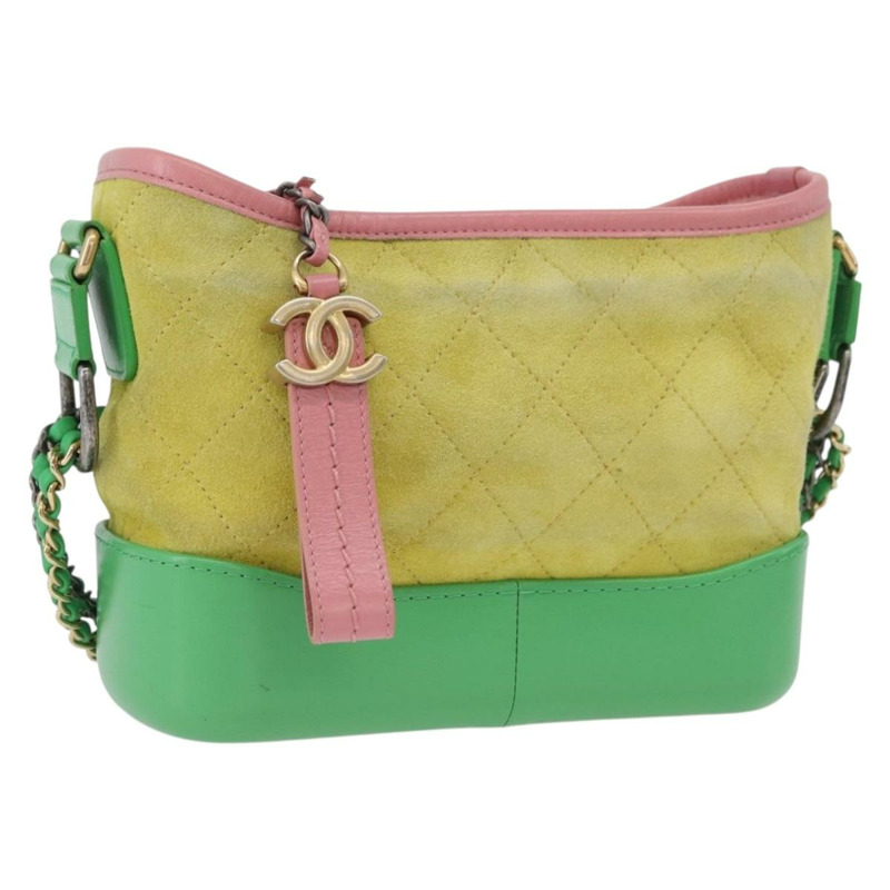 【日本直送】香奈兒 (CHANEL) Gabriel Dohobo 鏈條肩背包，絨面革材質，綠色金色，CC標誌，正品編號 ka3407A-0