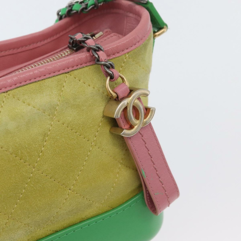 【日本直送】香奈兒 (CHANEL) Gabriel Dohobo 鏈條肩背包，絨面革材質，綠色金色，CC標誌，正品編號 ka3407A-8