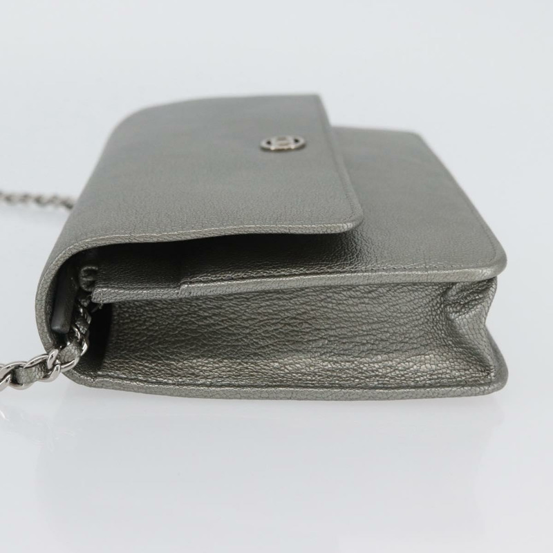 【日本直送】香奈兒鏈皮夾單肩包 皮革 銀色 CC 正品 ka3340SAV-3