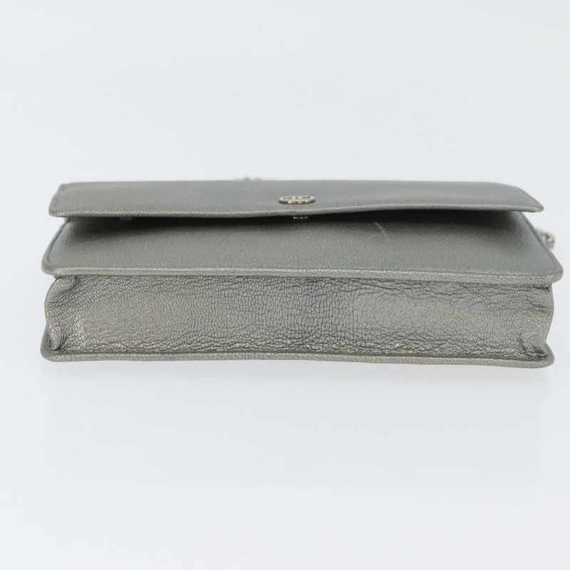 【日本直送】香奈兒鏈皮夾單肩包 皮革 銀色 CC 正品 ka3340SAV-4