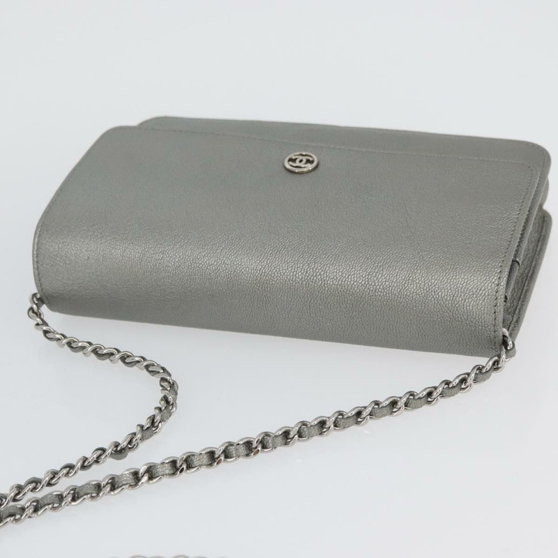 【日本直送】香奈兒鏈皮夾單肩包 皮革 銀色 CC 正品 ka3340SAV-5