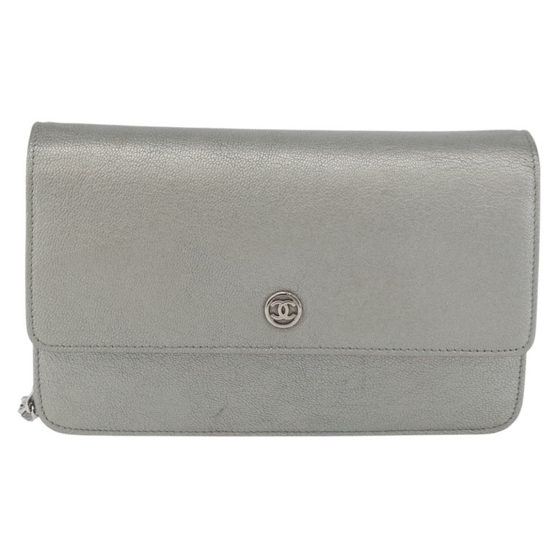 【日本直送】香奈兒鏈皮夾單肩包 皮革 銀色 CC 正品 ka3340SAV-12