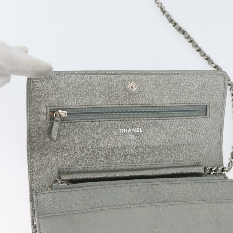 【日本直送】香奈兒鏈皮夾單肩包 皮革 銀色 CC 正品 ka3340SAV-20