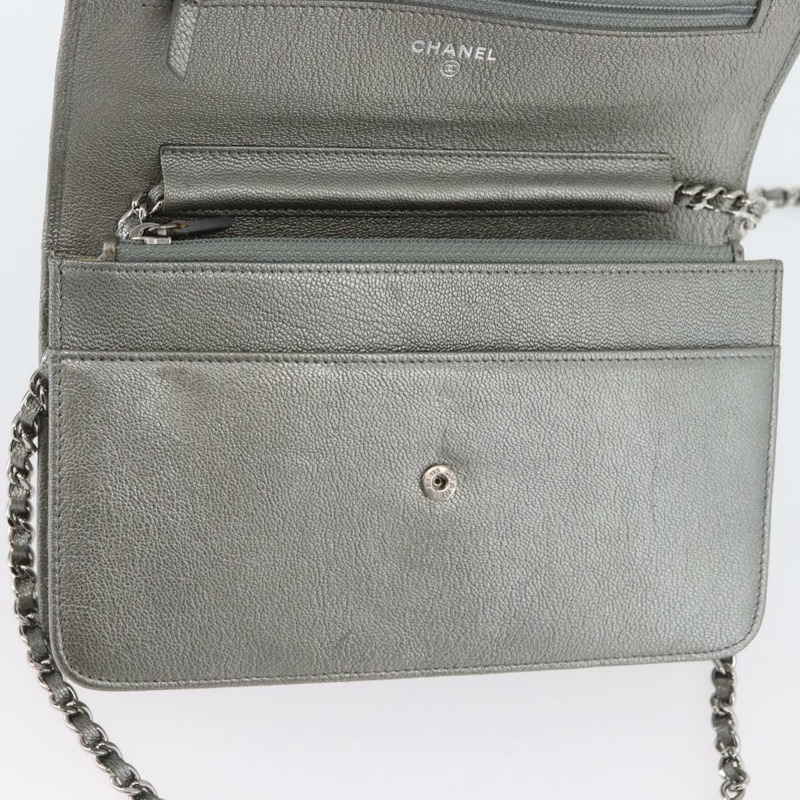 【日本直送】香奈兒鏈皮夾單肩包 皮革 銀色 CC 正品 ka3340SAV-21