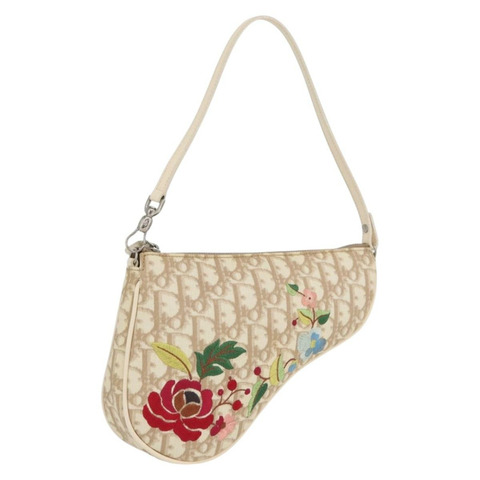 Christian Dior Trotter帆布刺繡馬鞍包 PVC 米色 正品 BAZ521V