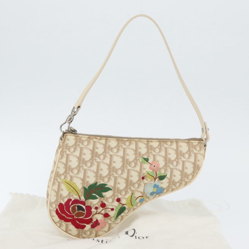【日本直送】Christian Dior Trotter帆布刺繡馬鞍包 PVC 米色 正品 BAZ521V-11