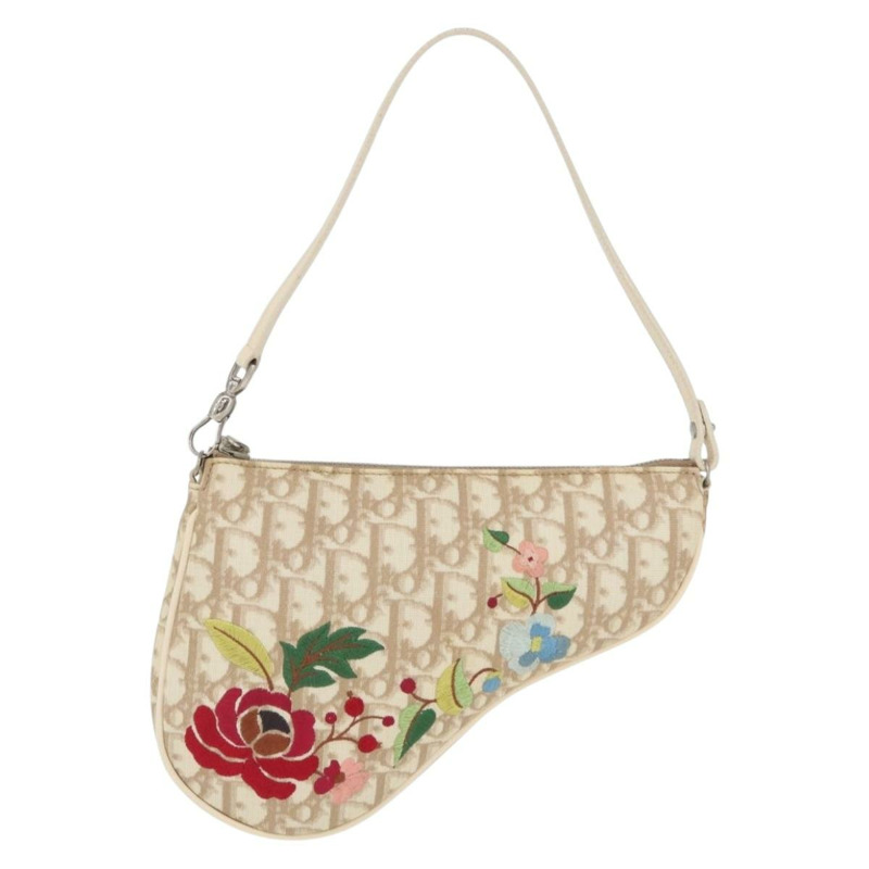 【日本直送】Christian Dior Trotter帆布刺繡馬鞍包 PVC 米色 正品 BAZ521V-12