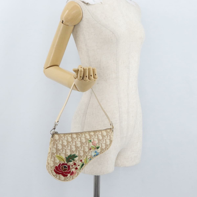 【日本直送】Christian Dior Trotter帆布刺繡馬鞍包 PVC 米色 正品 BAZ521V-22