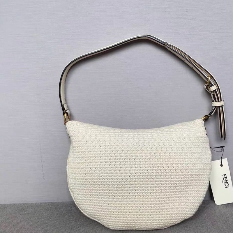 FENDI Croissant秀款編織牛角包新月包 奶油白色 牛皮 29*3*22 95新 配件塵袋-2