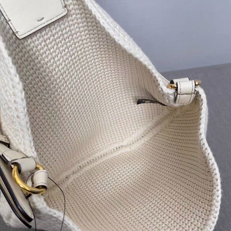 FENDI Croissant秀款編織牛角包新月包 奶油白色 牛皮 29*3*22 95新 配件塵袋-5