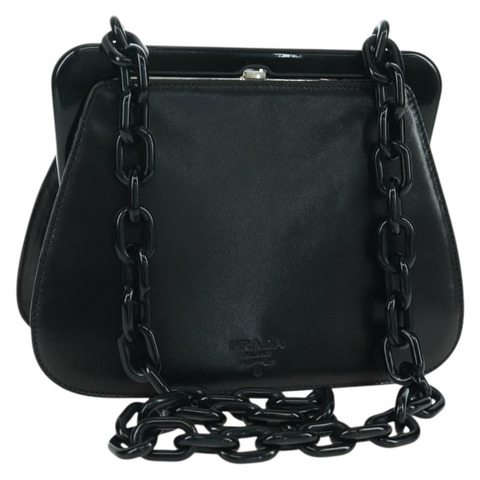 PRADA 塑膠鏈條單肩包 皮革 黑色 正品 SW2251V
