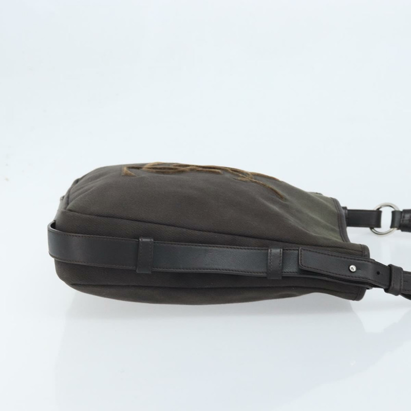 【日本直送】SAINT LAURENT Mombasa 單肩包 帆布皮革 深棕色 銀色 Auth hk3606V-2