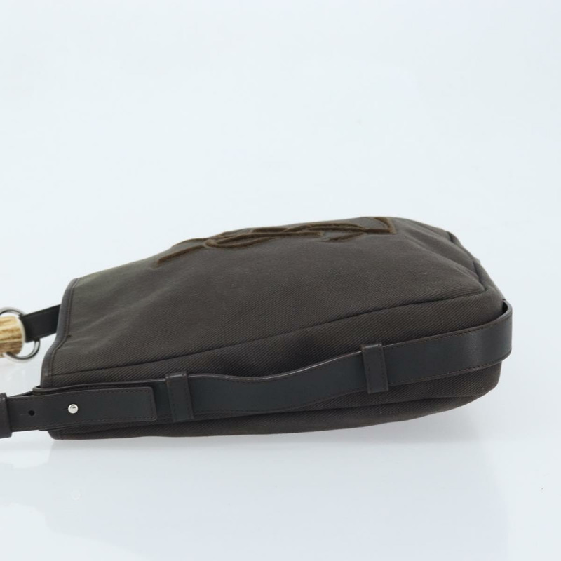 【日本直送】SAINT LAURENT Mombasa 單肩包 帆布皮革 深棕色 銀色 Auth hk3606V-3