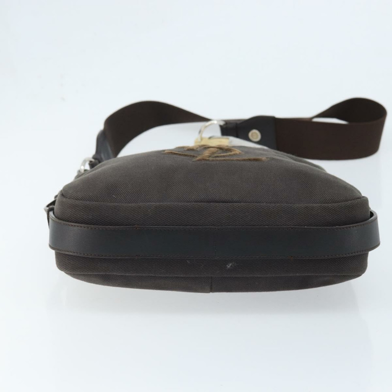 【日本直送】SAINT LAURENT Mombasa 單肩包 帆布皮革 深棕色 銀色 Auth hk3606V-4