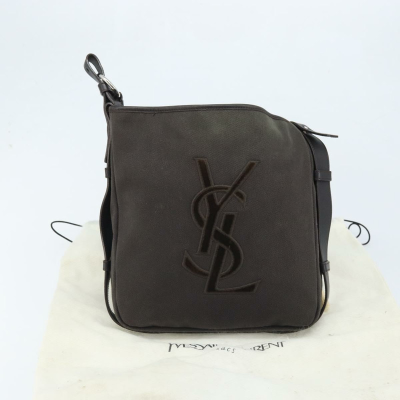 【日本直送】SAINT LAURENT Mombasa 單肩包 帆布皮革 深棕色 銀色 Auth hk3606V-11