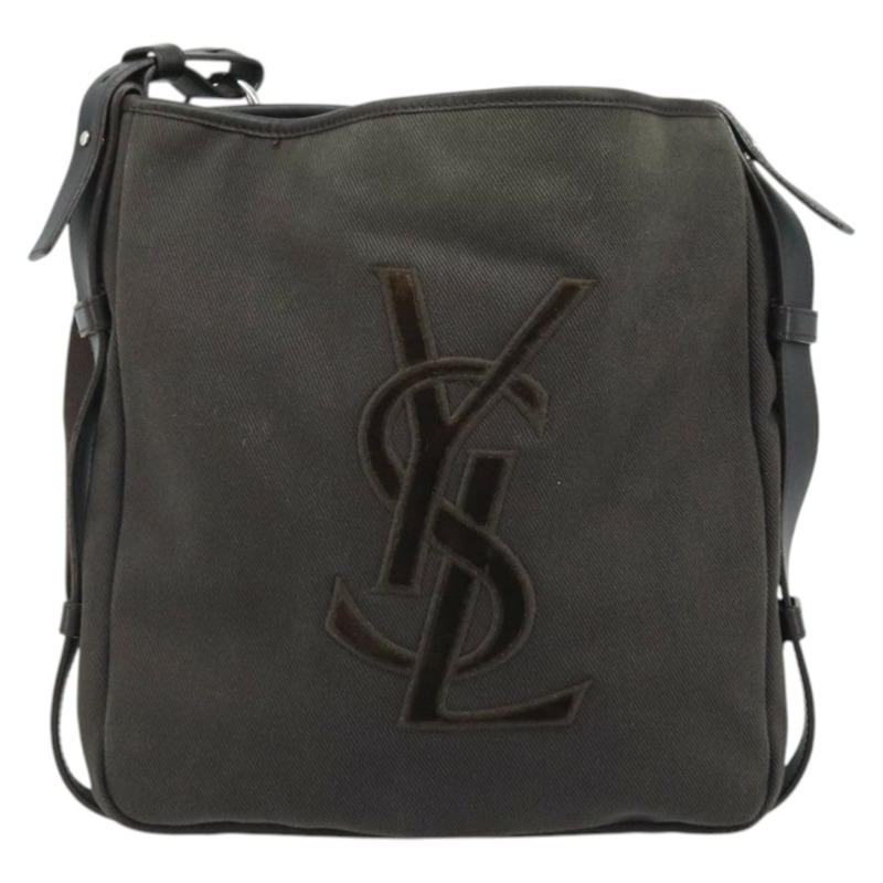 【日本直送】SAINT LAURENT Mombasa 單肩包 帆布皮革 深棕色 銀色 Auth hk3606V-12