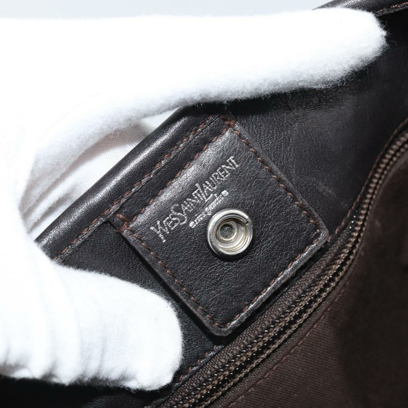 【日本直送】SAINT LAURENT Mombasa 單肩包 帆布皮革 深棕色 銀色 Auth hk3606V-17
