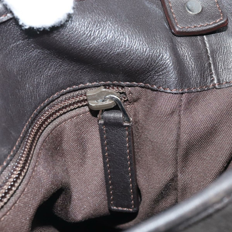 【日本直送】SAINT LAURENT Mombasa 單肩包 帆布皮革 深棕色 銀色 Auth hk3606V-20