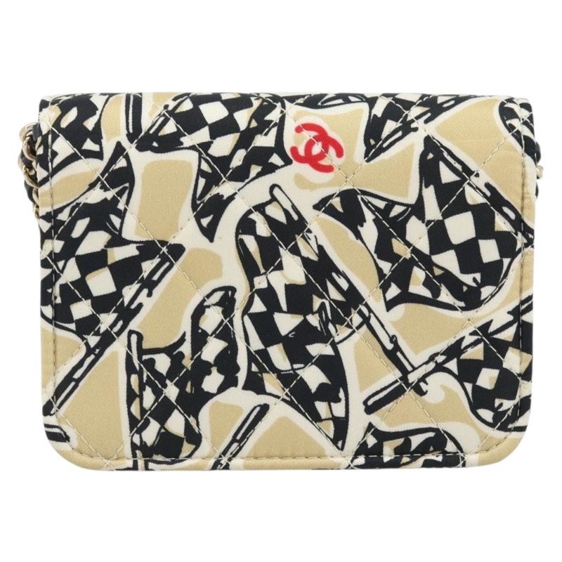 【日本直送】香奈兒迷你絎縫鏈條肩包 12 緞面米色 金色 CC 標誌 ARZ751SAM-1