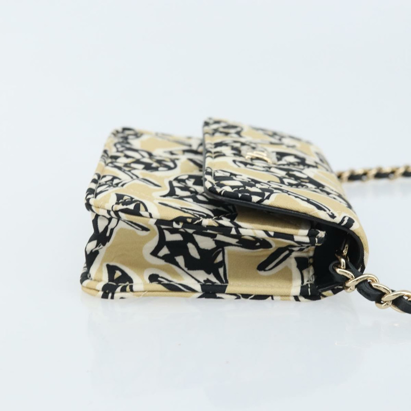 【日本直送】香奈兒迷你絎縫鏈條肩包 12 緞面米色 金色 CC 標誌 ARZ751SAM-2