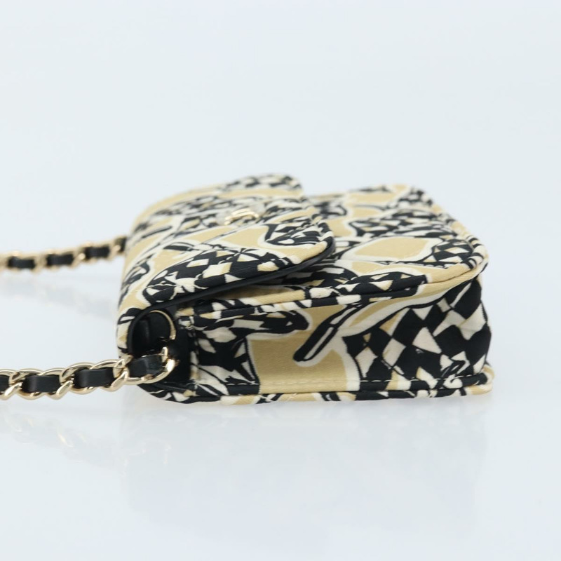 【日本直送】香奈兒迷你絎縫鏈條肩包 12 緞面米色 金色 CC 標誌 ARZ751SAM-3