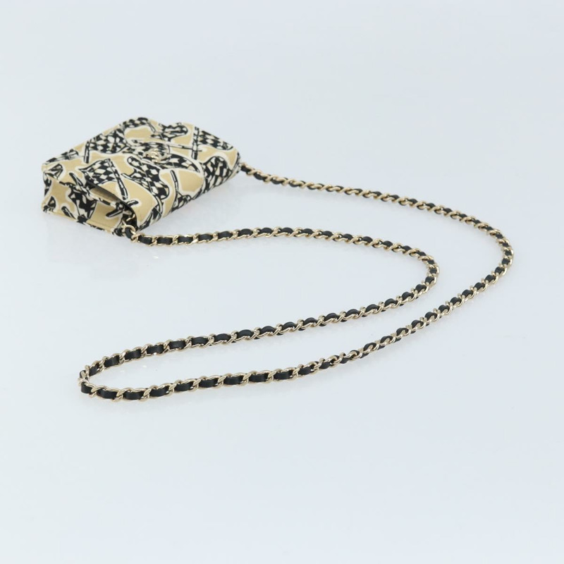 【日本直送】香奈兒迷你絎縫鏈條肩包 12 緞面米色 金色 CC 標誌 ARZ751SAM-6