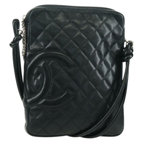 香奈兒 Cambon 系列絎縫肩背包，黑色銀色雙C標誌皮革，貨號 166791A