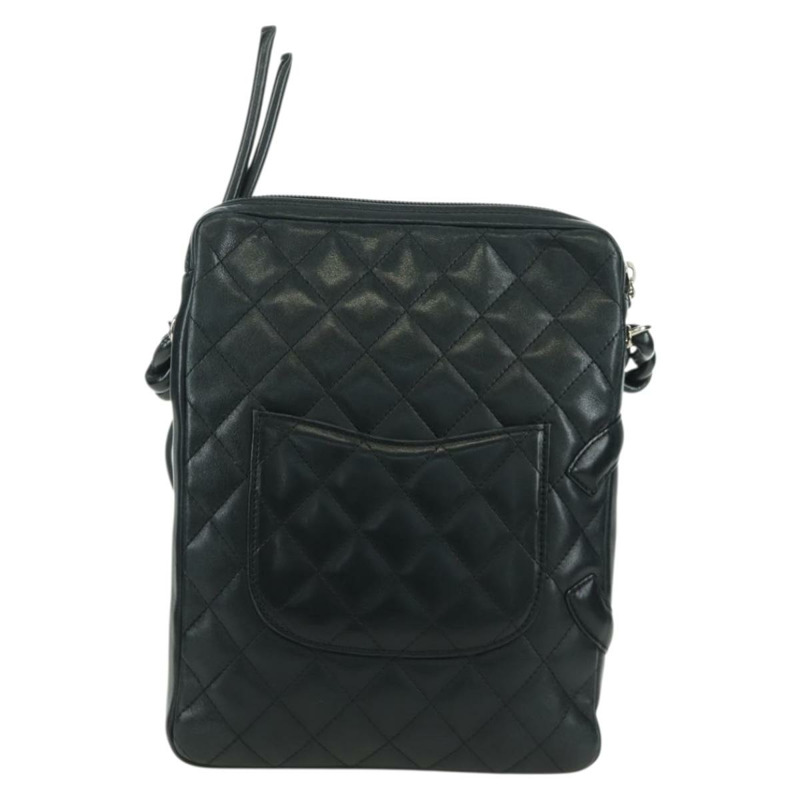 【日本直送】香奈兒 Cambon 系列絎縫肩背包，黑色銀色雙C標誌皮革，貨號 166791A-1