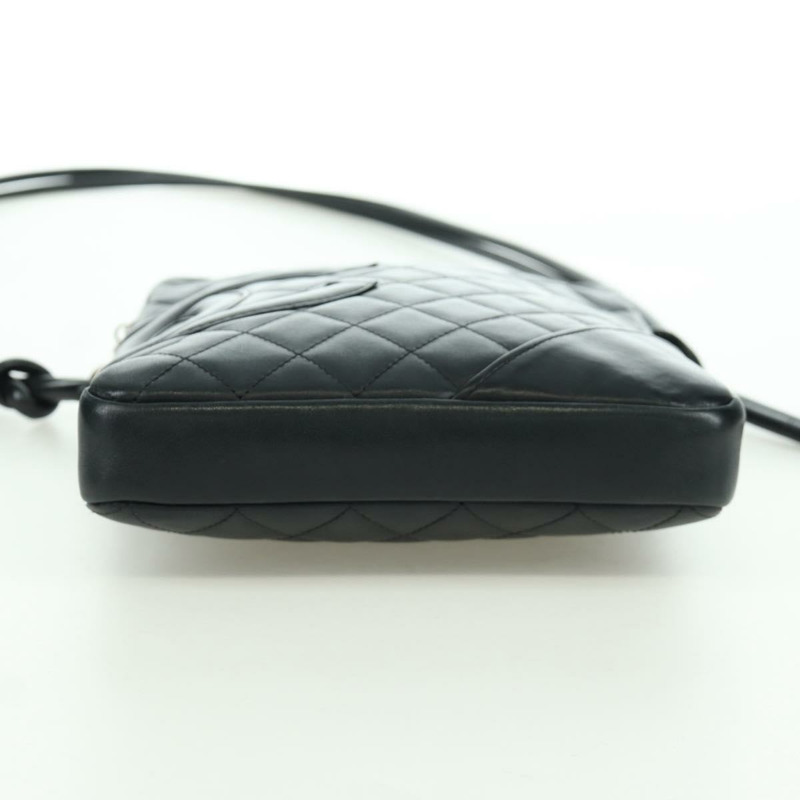 【日本直送】香奈兒 Cambon 系列絎縫肩背包，黑色銀色雙C標誌皮革，貨號 166791A-4