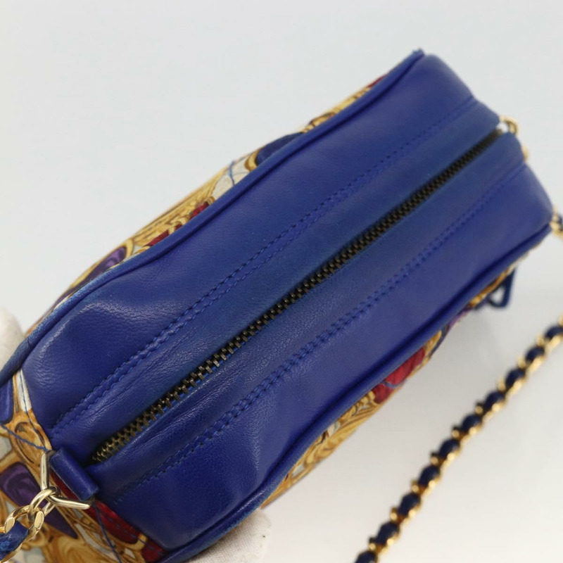 【日本直送】香奈兒 (CHANEL) 菱格紋鏈條肩背包，緞面藍色，金色雙C標誌，正品 BAZ668V-5