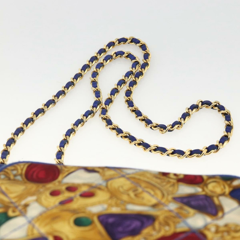 【日本直送】香奈兒 (CHANEL) 菱格紋鏈條肩背包，緞面藍色，金色雙C標誌，正品 BAZ668V-13