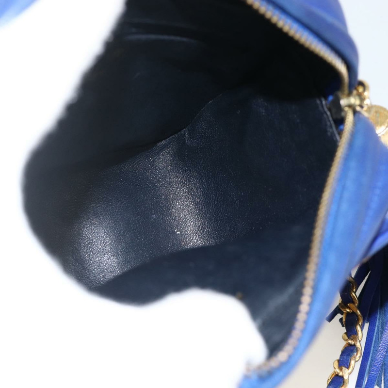 【日本直送】香奈兒 (CHANEL) 菱格紋鏈條肩背包，緞面藍色，金色雙C標誌，正品 BAZ668V-19