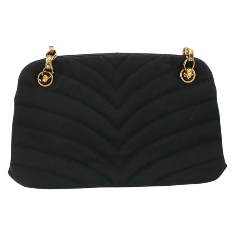 【日本直送】香奈兒 (CHANEL) 尼龍黑色金色雙C鏈條肩背包 Auth BAZ733A-1