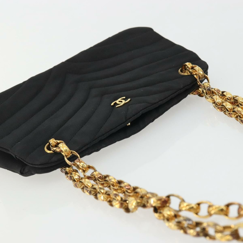 【日本直送】香奈兒 (CHANEL) 尼龍黑色金色雙C鏈條肩背包 Auth BAZ733A-5