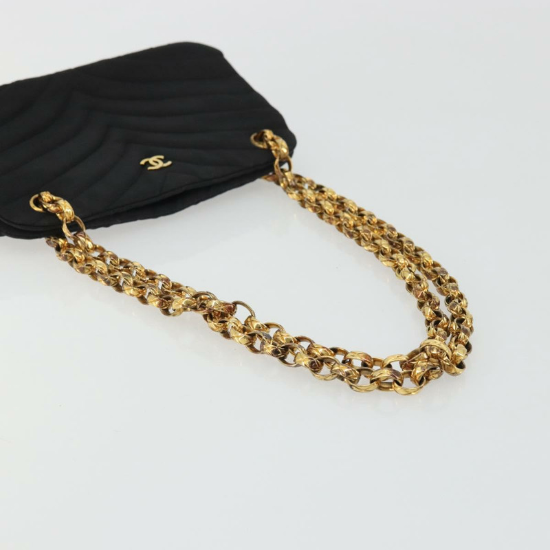 【日本直送】香奈兒 (CHANEL) 尼龍黑色金色雙C鏈條肩背包 Auth BAZ733A-6
