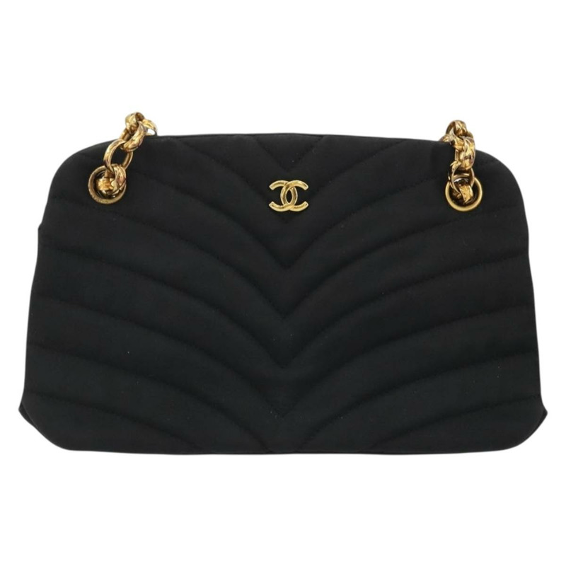 【日本直送】香奈兒 (CHANEL) 尼龍黑色金色雙C鏈條肩背包 Auth BAZ733A-12