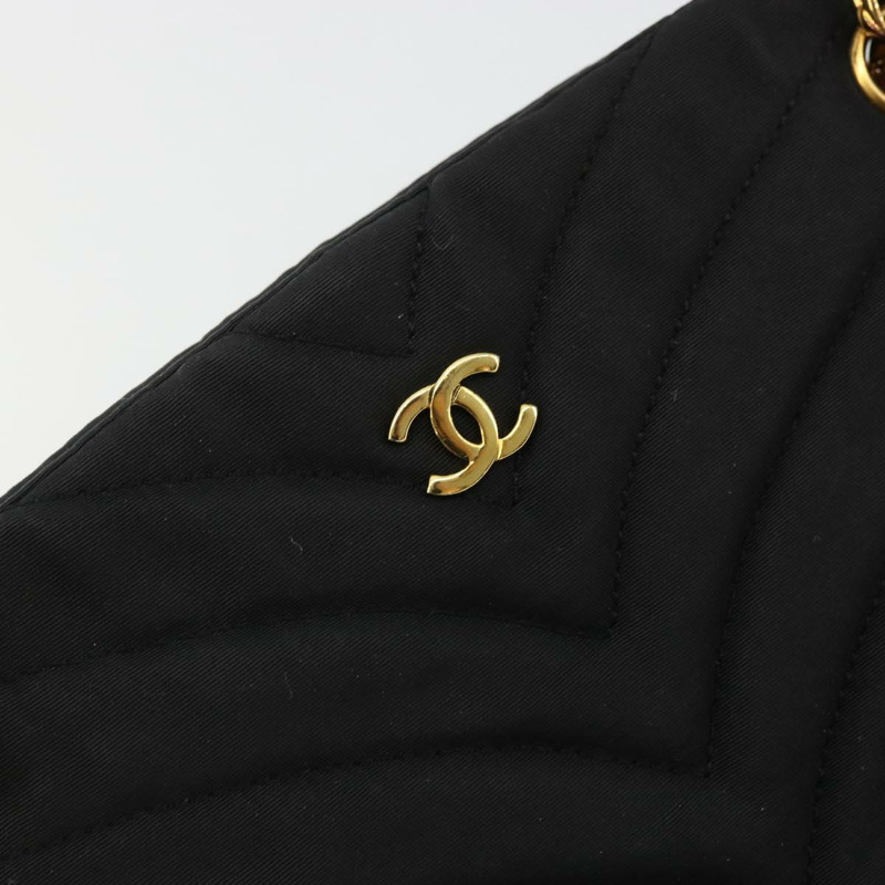【日本直送】香奈兒 (CHANEL) 尼龍黑色金色雙C鏈條肩背包 Auth BAZ733A-16