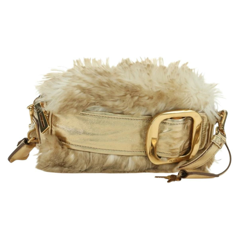【日本直送】PRADA 米色金色毛皮單肩包 正品 BAZ731SM-0