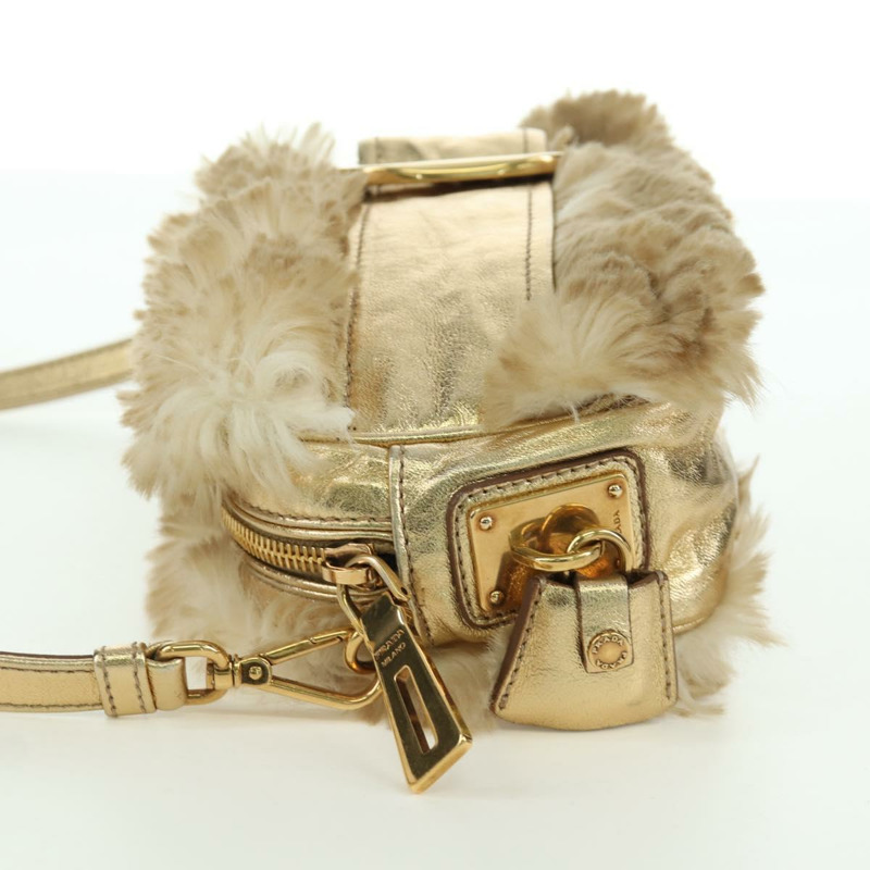 【日本直送】PRADA 米色金色毛皮單肩包 正品 BAZ731SM-2