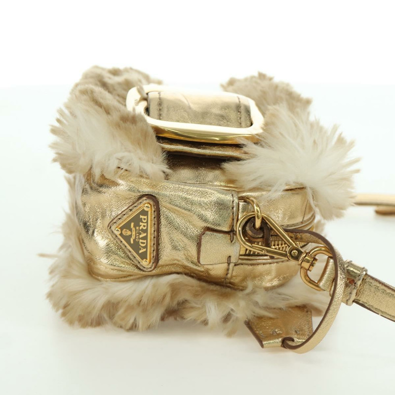 【日本直送】PRADA 米色金色毛皮單肩包 正品 BAZ731SM-3