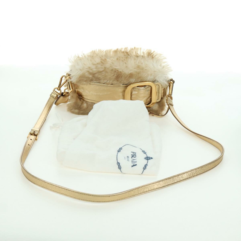 【日本直送】PRADA 米色金色毛皮單肩包 正品 BAZ731SM-11