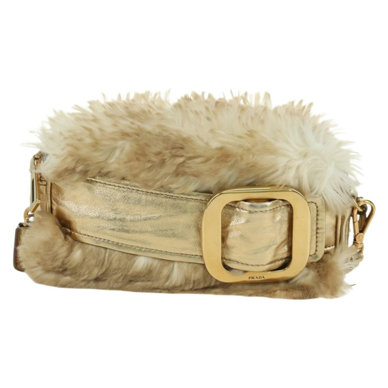 【日本直送】PRADA 米色金色毛皮單肩包 正品 BAZ731SM-12