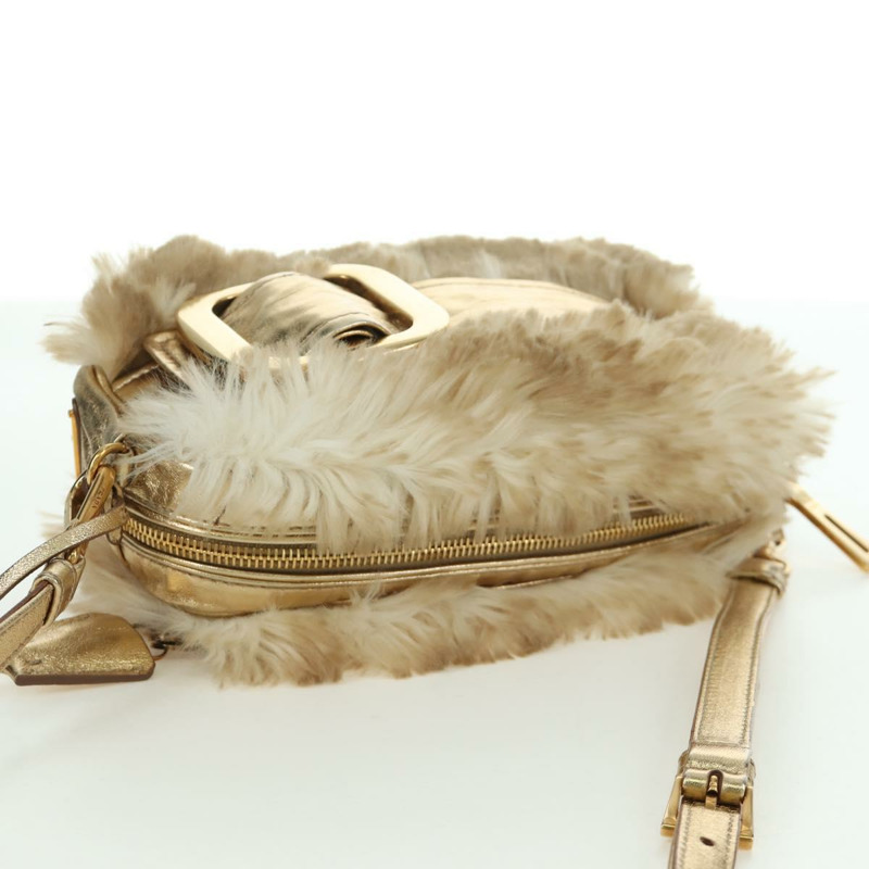【日本直送】PRADA 米色金色毛皮單肩包 正品 BAZ731SM-13