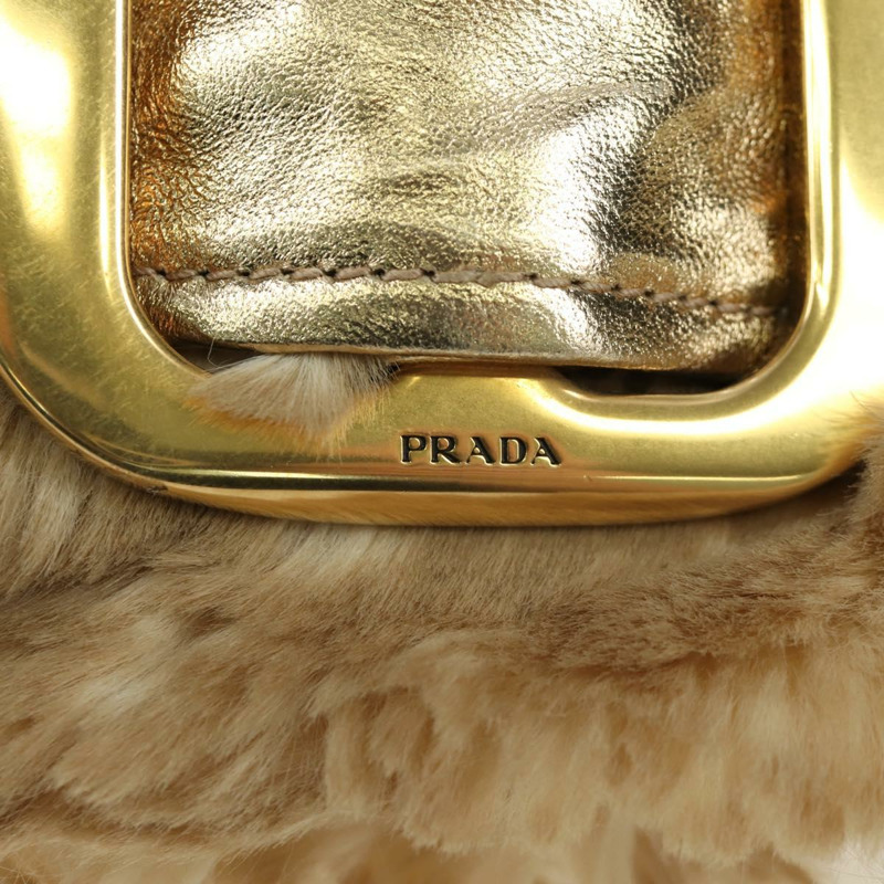 【日本直送】PRADA 米色金色毛皮單肩包 正品 BAZ731SM-21