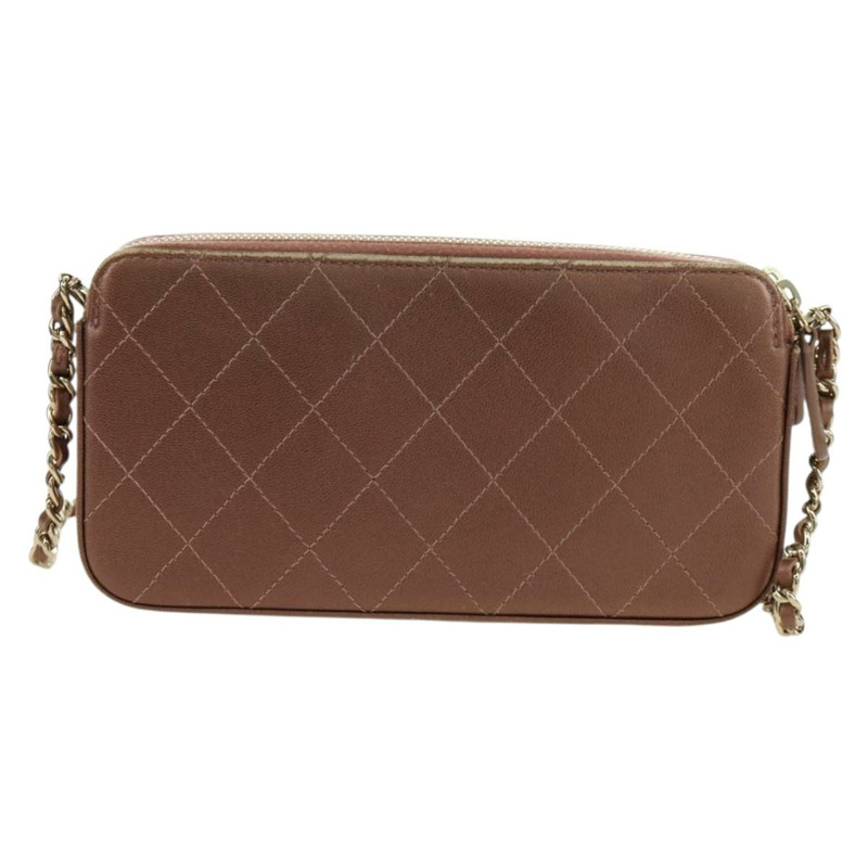 【日本直送】香奈兒 Matelasse 鏈條錢包單肩包 皮革 粉紅色 金色 CC Auth BAZ741V-1