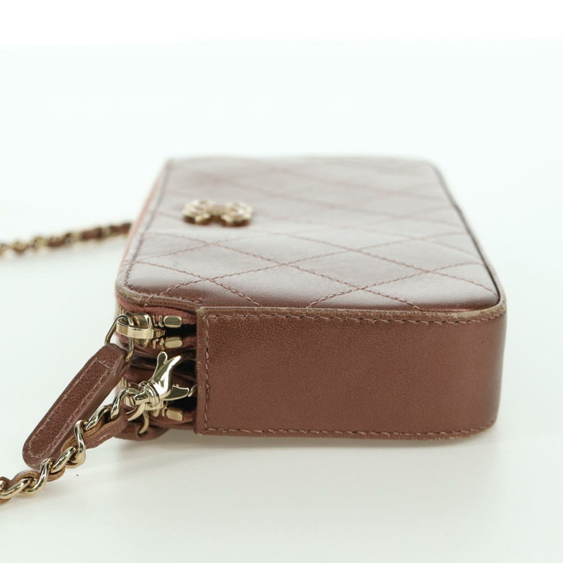 【日本直送】香奈兒 Matelasse 鏈條錢包單肩包 皮革 粉紅色 金色 CC Auth BAZ741V-2